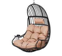 YITAHOME Chaise Suspendue Oeuf en Rotin avec Coussin et Porte-Gobelet, Fauteuil Hamac pour Jardin Terrasse Balcon, Gris, 150kg