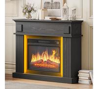 YITAHOME Cheminée Electrique 39" Effet Flamme 3D, LED 24 Couleurs, Noir | Fausse Cheminee Decorative Autonome avec Minuterie et Bande Lumineuse, Télécommande, 100X26X80.5CM