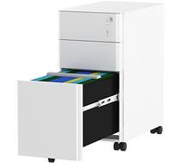 YITAHOME Classeur en métal entièrement assemblé avec 3 tiroirs verrouillables, Armoire de classement à roulettes Anti-basculement avec Roue Mobile à 360°, Armoire de Rangement sous Le Bureau pour la