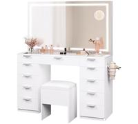 YITAHOME Coiffeuse avec éclairage LED, 3 Couleurs avec luminosité réglable, Miroir pour Maquillage, avec Prise de Courant, 11 tiroirs, Moderne, Blanche