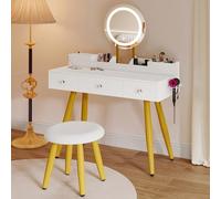 YITAHOME Coiffeuse avec éclairage, tiroirs en Tissu, tiroirs Miroir, luminosité réglable, Coiffeuse avec Portes, Table de Maquillage avec étagère à Bijoux, étagères réglables, Couleur Bois