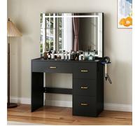 YITAHOME Coiffeuse avec Miroir - 4 Tiroirs - Prise de Courant - Noir - 90 x 40 x 136 cm