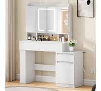 YITAHOME Coiffeuse avec Miroir et éclairage LED, tiroirs et, Compartiments réglables, Coiffeuse Moderne pour Chambre à Coucher et Maquillage, Support pour sèche-Cheveux, Blanche