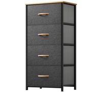 YITAHOME Commode, 4 Tiroirs en Tissu Commode Chambre Meuble de Rangement, Cadre en Métal,pour Chambre à Coucher, Salon,Gris Profond