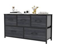 YITAHOME Commode, 5 Tiroirs en Tissu Commode Chambre Meuble de Rangement, Cadre en Métal,pour Chambre à Coucher, Salon,Grain de Bois Noir