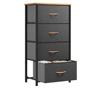 YITAHOME Commode à 4 Tiroirs en Tissu Meuble de Rangement avec Dessus en Bois et Grand Espace de Rangement Chambre à Coucher/ d'enfant, Salon, Gris Profond