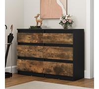 YITAHOME Commode à 6 tiroirs en Bois pour Chambre à Coucher, Table de Chevet Moderne, 100 x 30 x 70 cm, Noir Rustique