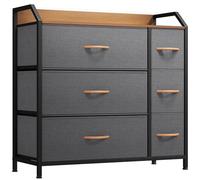YITAHOME Commode avec Poches latérales et Crochets, Commode à 6 Tiroirs en Tissu Meuble de Rangement avec Dessus en Bois pour Chambre à Coucher, Salon,Grain de Bois pourri