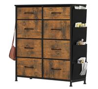 YITAHOME Commode avec Poches latérales et Crochets, Commode à 8 Tiroirs en Tissu Meuble de Rangement avec Dessus en Bois pour Chambre à Coucher, Salon,Grain de Bois pourri