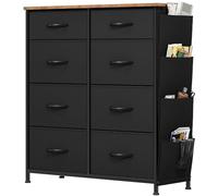 YITAHOME Commode avec Poches latérales et Crochets, Commode à 8 Tiroirs en Tissu Meuble de Rangement avec Dessus en Bois pour Chambre à Coucher, Salon, Chambre d'enfant, Noir