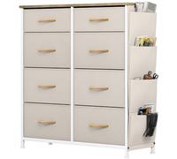 YITAHOME Commode avec Poches latérales et Crochets, Commode à 8 Tiroirs en Tissu Meuble de Rangement avec Dessus en Bois pour Chambre à Coucher, Salon, Chambre d'enfant,Beige