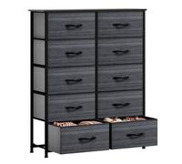 YITAHOME Commode Chambre - 10 Tiroirs en Tissu - Meuble de Rangement - 84 x 30 x 120 cm - Grain de Bois Noir