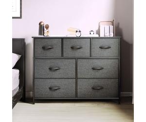 YITAHOME Commode Chambre - 7 Tiroirs en Tissu - Meuble de Rangement - 100 x 29,8 x 76,9 cm (L x l x H) - Noir Gris