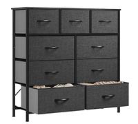 YITAHOME Commode en Tissu avec 9 tiroirs, unité de Rangement pour Chambre à Coucher, Salon, Couloir, Cadre en Acier Robuste, Dessus en Bois et tiroir en Tissu Facile à Tirer (Gris Noir)