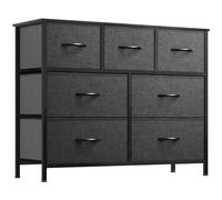 YITAHOME Commode,Meuble Chambre,7 Tiroirs en Tissu avec Poignées,Cadre en Métal,Dessus en Bois et Grand Espace de Rangement,Noir Gris