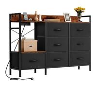 YITAHOME Commode pour Chambre à Coucher avec 7 tiroirs en Tissu, Commode avec 2 Prises, 2 Ports USB et Bande Lumineuse LED, Meuble TV avec Crochets latéraux, Noir