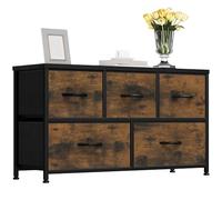 YITAHOME Commode pour Chambre à Coucher, Commode à 5 Tiroirs en Tissu Meuble de Rangement avec Dessus en Bois et Grand Espace de Rangement Chambre à Coucher, Salon, Chambre d'enfant, Rouille Brun