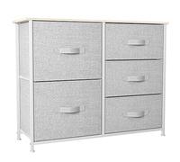 YITAHOME Commode pour Chambre à Coucher, Commode à 5 Tiroirs en Tissu Meuble de Rangement avec Dessus en Bois et Grand Espace de Rangement Chambre à Coucher, Salon, Chambre d'enfant, Gris Clair