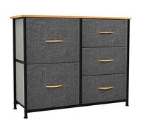 YITAHOME Commode pour Chambre à Coucher, Commode à 5 Tiroirs en Tissu Meuble de Rangement avec Dessus en Bois et Grand Espace de Rangement Chambre à Coucher, Salon, Chambre d'enfant, Gris foncé