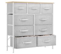 YITAHOME Commode pour Chambre à Coucher, Commode à 9 Tiroirs en Tissu Meuble de Rangement avec Dessus en Bois et Grand Espace de Rangement Chambre à Coucher, Salon, Chambre d'enfant, Gris Clair