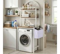 YITAHOME Étagère à Placer au-Dessus d'une Machine à Laver ou de Toilettes, avec 3 étagères, Design arqué, Structure en métal et Bois avec Sac de Rangement en Tissu, 64,5 x 190 x 40 cm, Blanche