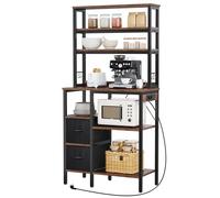 YITAHOME Étagère de Cuisine avec 2 Prises et 2 Ports USB - 2 tiroirs et 4 Crochets - 80 x 40 x 168 cm - Marron Vintage et Noir