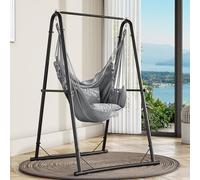 YITAHOME Fauteuil suspendu avec cadre 105 x 93 x 160 cm, structure stable en acier, support pour hamac avec balançoire suspendue, charge maximale 150 kg, chaise à bascule avec 2 crochets et 2 coussins