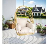 YITAHOME Fauteuil Suspendu en Rotin Pliable avec Coussin - Chaise à Bascule sans Pieds 160kg pour Intérieur et Extérieur -Beige