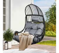 YITAHOME Fauteuil Suspendu Rotin 150kg, avec Coussin, Porte-Gobelet, Gris