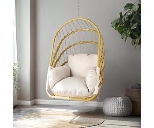 YITAHOME Fauteuil Suspendu, sans Cadre, en rotin, avec Coussin Lavable, capacité de Charge de 160 kg, Pliable, pour terrasse, Jardin, Chambre et Balcon, Beige