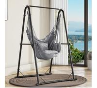 YITAHOME Hamac sur Pied 85x92x155 cm, Cadre Acier Stable 150 kg, Balançoire avec 2 Crochets et Poche, Gris