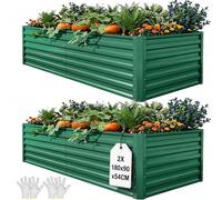 YITAHOME Lot de 2 Bacs Surélevés en Métal 180x90x60cm, Kit de Bacs Surélevés en Métal en Alliage de Zinc-Aluminium-Magnésium-INOX épaissi avec Barre de Support & Gants pour Légumes, Fleurs (Vert)