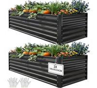 YITAHOME Lot de 2 Bacs Surélevés en Métal 180x90x60cm, Kit de Bacs Surélevés en Métal en Alliage de Zinc-Aluminium-Magnésium-INOX épaissi avec Barre de Support & Gants pour Légumes, Fleurs (Noir)