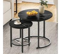 YITAHOME Lot de 2 Tables Basses Rondes, Tables Basses Gigognes Modernes avec Espace de Rangement, Table d'appoint Empilable avec Cadre en Métal, Table de Canapé, Salon, Noir