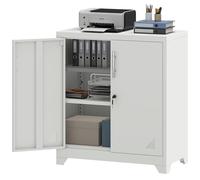 YITAHOME Meuble de Rangement Bureau, Armoire Metallique avec Serrure, Armoire de Bureau Meuble Imprimante avec 2 Etagères Réglables & Trous de Ventilation pour Garage, Blanc, 80 x 40 x 90cm