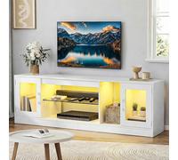 YITAHOME Meuble TV de 180 cm avec 7 LED RVB - avec 2 armoires fermées, 3 étagères Ouvertes et étagère en Verre réglable - Centre de Divertissement Moderne pour Le Salon - 180 x 32 x 51 cm