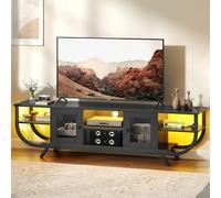 YITAHOME Meuble TV Industriel, Meuble Télé 160 cm Longueur pour Téléviseur Jusqu’à 65 Pouces avec Rangement Spacieux, Éclairage LED RGB, Cadre en Métal, Meuble Tele Salon, Chambre, Noir