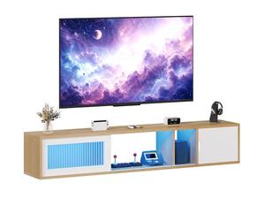 YITAHOME Meuble TV Suspendu Flottant avec Lumières LED RGB, 148 cm Meuble TV Flottant pour Téléviseurs Jusqu'à 65 Pouces avec Centre de Divertissement avec Porte pour Salon et Chambre