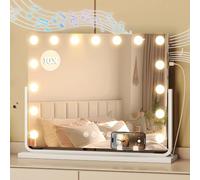 YITAHOME Miroir de Maquillage 15 LED Style Hollywood, 58x46 cm, Miroir Cosmétique avec Haut-Parleur Bluetooth, Connexion USB et Type-C, Miroir Grossissant 10X et Support pour Téléphone