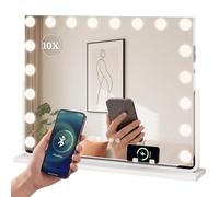 YITAHOME Miroir de Maquillage 18 LED Style Hollywood, 80x60 cm, Miroir Cosmétique avec Haut-Parleur Bluetooth, Connexion USB et Type-C, Miroir Grossissant 10X et Support pour Téléphone