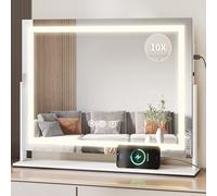 YITAHOME Miroir Maquillage Lumineux, Miroir LED Coiffeuse 3 Couleurs Dimmable avec USB Contrôle Tactile 58 x 46 cm Montage Mural Accessoire Grossissant 10x Inclus, Blanc Blanc