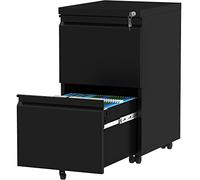 YITAHOME Mobile Filing Cabinet with 2 Lockable Drawers, Anti-tipping Rolling Filing Cabinet with Wheel for Home Office, Under Desk File Storage Cabinets for Letter/Legal/A4 Size, Black, 51 x 39 x 71cm
