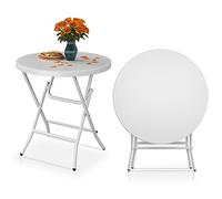 YITAHOME Petite Table Pliante 2,6FT, Table de Jardin Ronde Robuste, Table D'appoint Pliante pour Fête en Plein Air, Barbecue à la Plage, Cadre Métallique Anti-Rouille, Blanche, 80 x 80 x 74cm