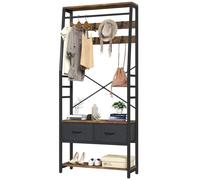 YITAHOME Portant Manteau avec Meuble à Chaussures et Banc 8 Crochets Tiroirs Style Industriel Bois Rustique