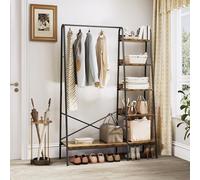 YITAHOME Porte-manteau avec rangement pour chaussures, arbre d'entrée industriel avec 5 étagères, porte-vêtements autoportant, armoire ouverte tringle à vêtements pour chambre à coucher couloir entrée