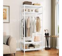 YITAHOME Porte-Manteau avec Rangement pour Chaussures, Portemanteau sur Pied avec 2 Étagères, Tringle à Vêtements Industrielle, Porte-Vêtements, pour Entrée, Couloir, Salon, Chambre, Blanc