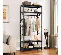 YITAHOME Porte-Manteau avec Rangement pour Chaussures, Portemanteau sur Pied avec 2 Étagères, Tringle à Vêtements Industrielle, Porte-Vêtements, pour Entrée, Couloir, Salon, Chambre, Noir