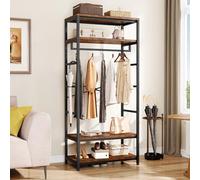 YITAHOME Porte-Manteau avec Rangement pour Chaussures, Portemanteau sur Pied avec 2 Étagères, Tringle à Vêtements Industrielle, Porte-Vêtements, pour Entrée, Couloir, Salon, Chambre, Marron Rustique