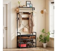 YITAHOME Porte-Manteau d’Entrée, Meuble d’Entrée avec Banc à Chaussures Rembourré, Banc de Rangement, 10 Crochets Amovibles et Étagère, Rangement Caché, Design Séparable, pour Couloir, Chambre, Marron