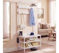 YITAHOME Porte-manteau industriel avec rangement de chaussures, 2 étagères, porte-manteau industriel avec 9 crochets, pour couloir, salon, chambre à coucher, cadre en métal, blanc